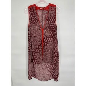 Hippie Laundry Sleeveless Tunic Top High Low Hem Red Lace Trim S